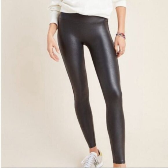 SPANX Pants - Spanx Faux Leather Black‎ Metallic Legging Large PETITE